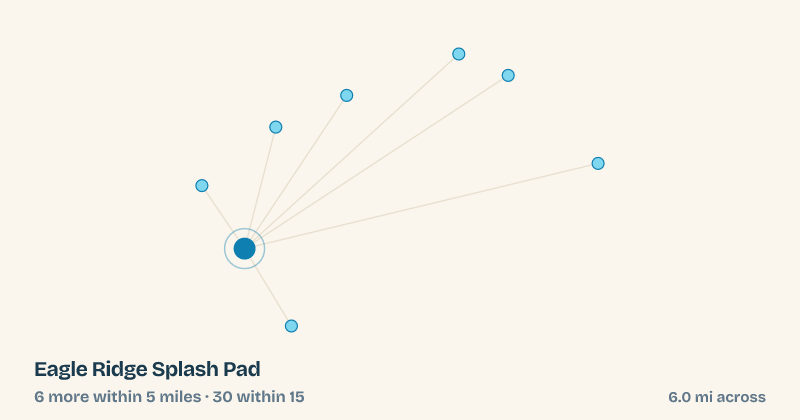 Map of Eagle Ridge Splash Pad and the 30 other splash pads within 15 miles