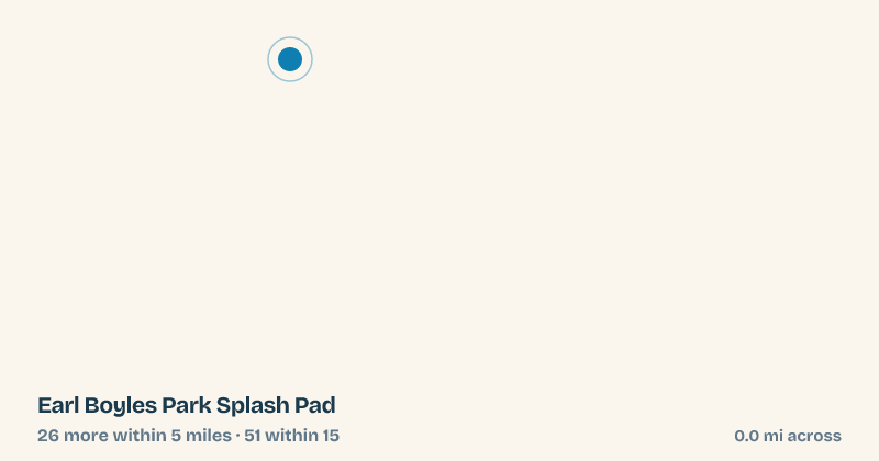 Map of Earl Boyles Park Splash Pad and the 51 other splash pads within 15 miles