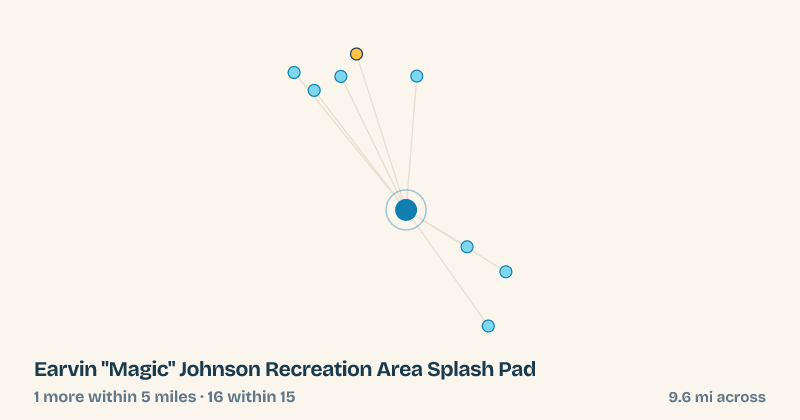 Map of Earvin "Magic" Johnson Recreation Area Splash Pad and the 16 other splash pads within 15 miles