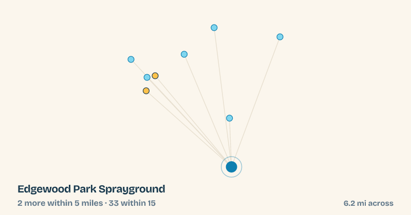 Map of Edgewood Park Sprayground and the 33 other splash pads within 15 miles
