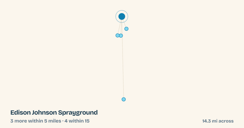Map of Edison Johnson Sprayground and the 4 other splash pads within 15 miles