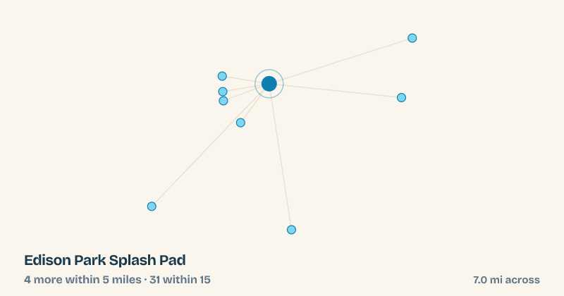Map of Edison Park Splash Pad and the 31 other splash pads within 15 miles