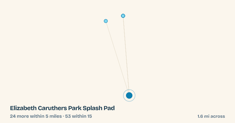 Map of Elizabeth Caruthers Park Splash Pad and the 53 other splash pads within 15 miles