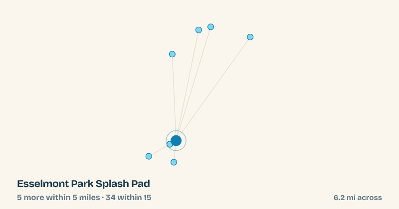 Map of Esselmont Park Splash Pad and the 34 other splash pads within 15 miles