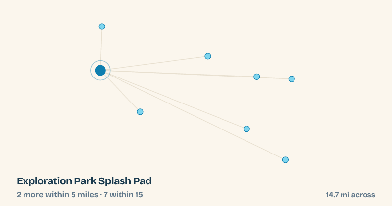 Map of Exploration Park Splash Pad and the 7 other splash pads within 15 miles