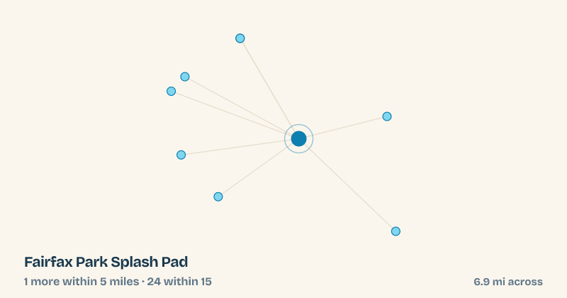 Map of Fairfax Park Splash Pad and the 24 other splash pads within 15 miles