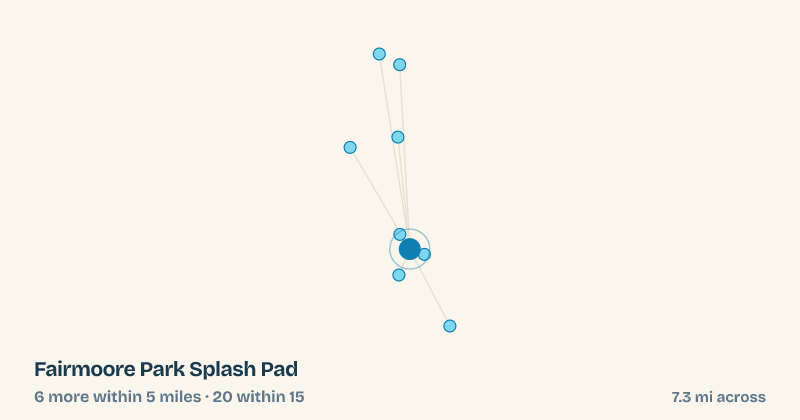 Map of Fairmoore Park Splash Pad and the 20 other splash pads within 15 miles