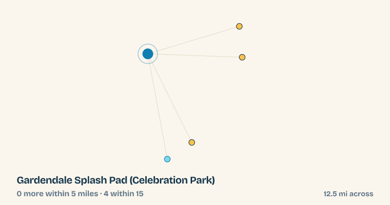 Map of Gardendale Splash Pad (Celebration Park) and the 4 other splash pads within 15 miles