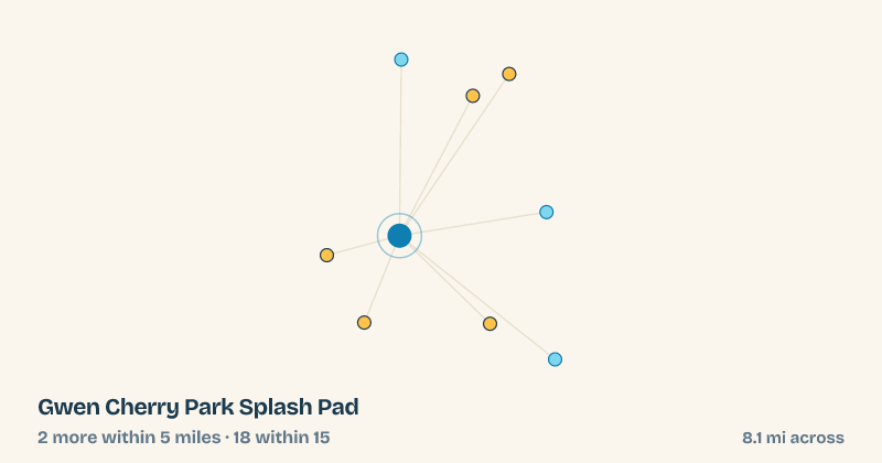 Map of Gwen Cherry Park Splash Pad and the 18 other splash pads within 15 miles