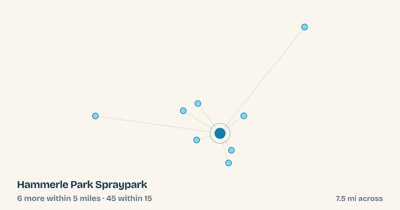 Map of Hammerle Park Spraypark and the 45 other splash pads within 15 miles