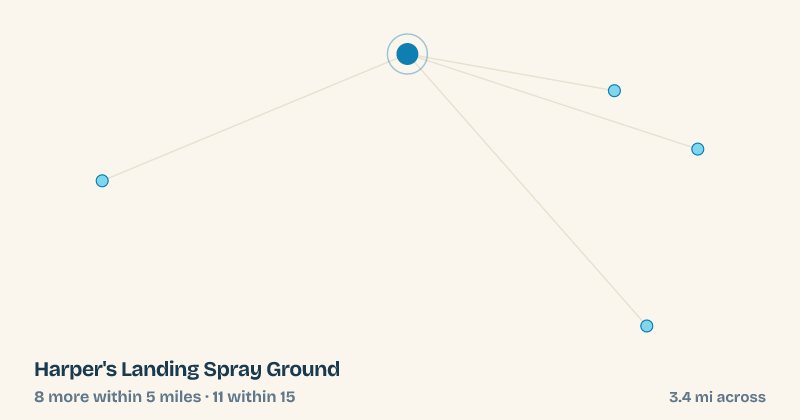 Map of Harper's Landing Spray Ground and the 11 other splash pads within 15 miles