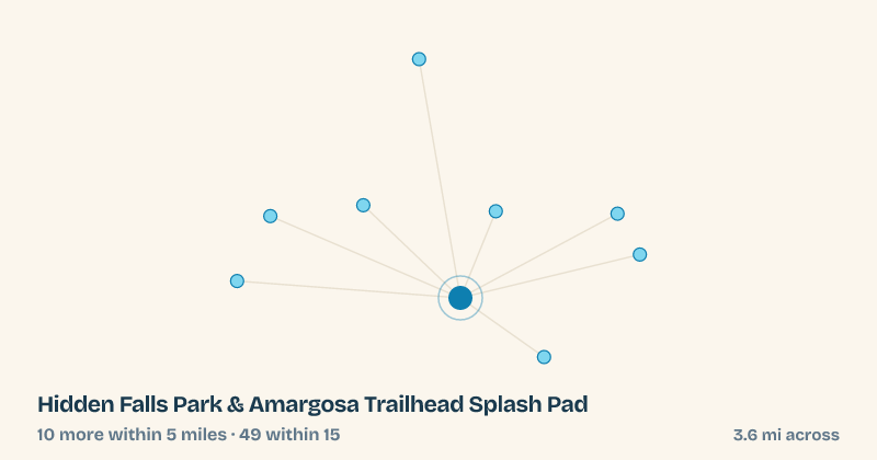 Map of Hidden Falls Park & Amargosa Trailhead Splash Pad and the 49 other splash pads within 15 miles