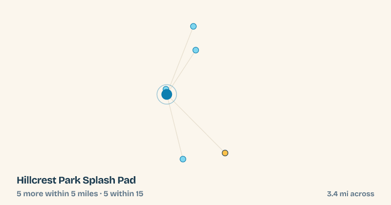 Map of Hillcrest Park Splash Pad and the 5 other splash pads within 15 miles