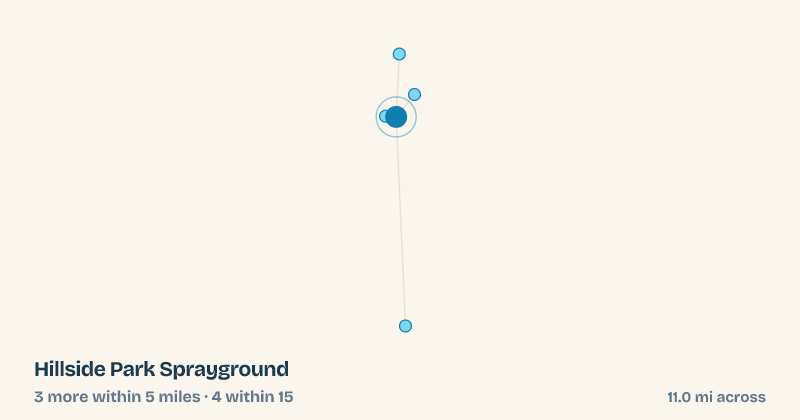 Map of Hillside Park Sprayground and the 4 other splash pads within 15 miles