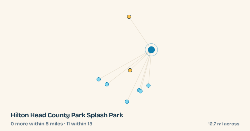 Map of Hilton Head County Park Splash Park and the 11 other splash pads within 15 miles
