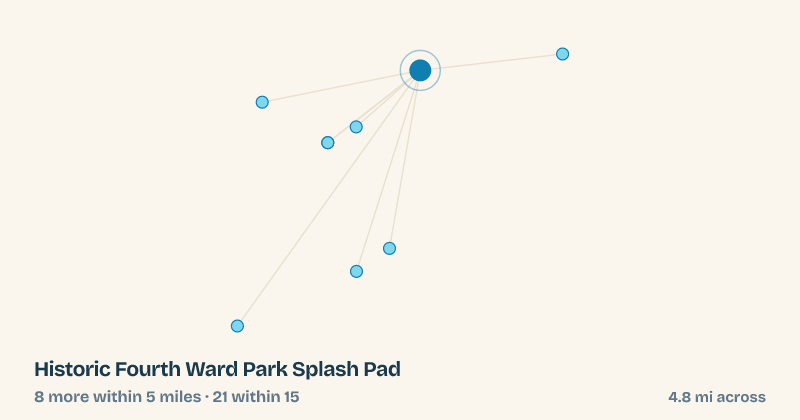 Map of Historic Fourth Ward Park Splash Pad and the 21 other splash pads within 15 miles