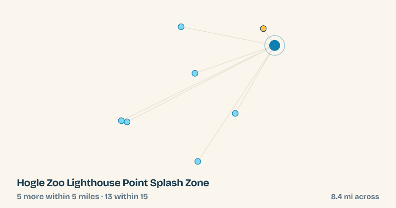 Map of Hogle Zoo Lighthouse Point Splash Zone and the 13 other splash pads within 15 miles