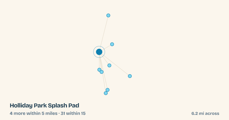 Map of Holliday Park Splash Pad and the 31 other splash pads within 15 miles