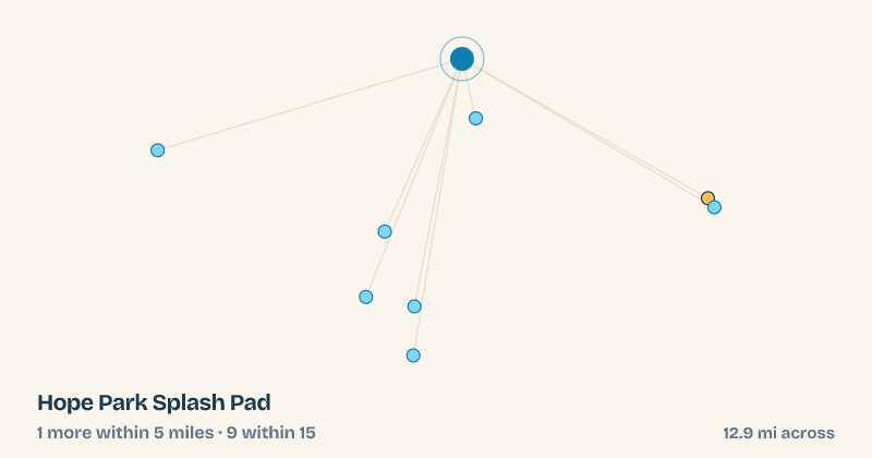 Map of Hope Park Splash Pad and the 9 other splash pads within 15 miles