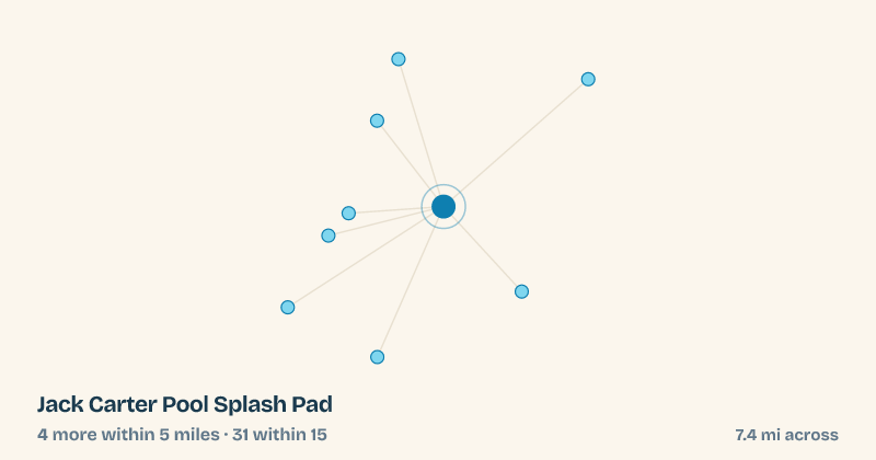 Map of Jack Carter Pool Splash Pad and the 31 other splash pads within 15 miles