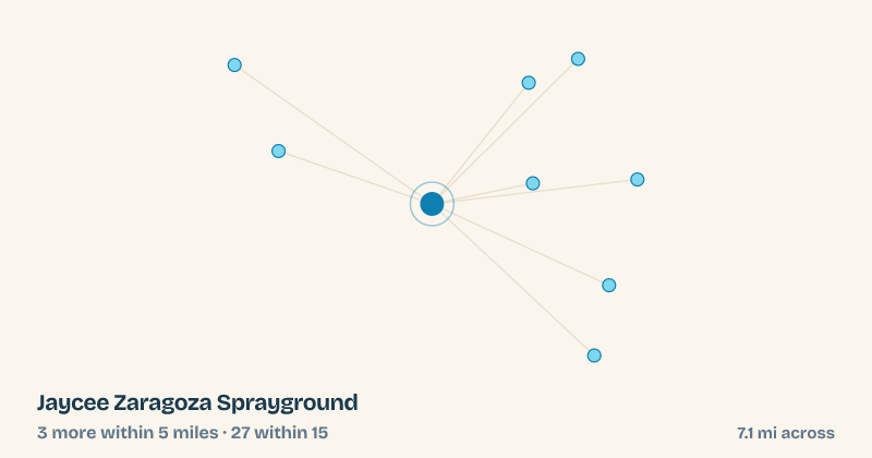 Map of Jaycee Zaragoza Sprayground and the 27 other splash pads within 15 miles
