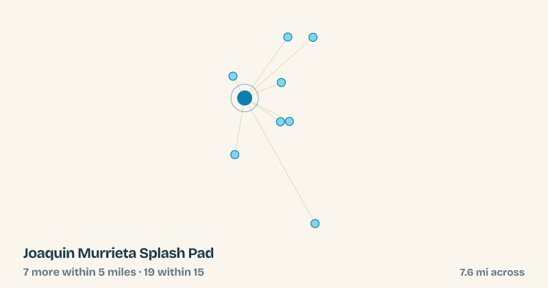Map of Joaquin Murrieta Splash Pad and the 19 other splash pads within 15 miles