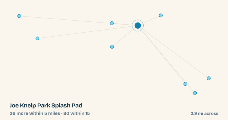 Map of Joe Kneip Park Splash Pad and the 80 other splash pads within 15 miles