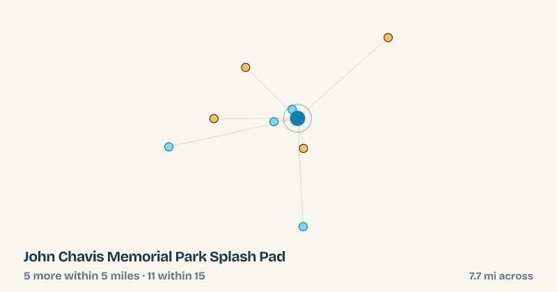 Map of John Chavis Memorial Park Splash Pad and the 11 other splash pads within 15 miles