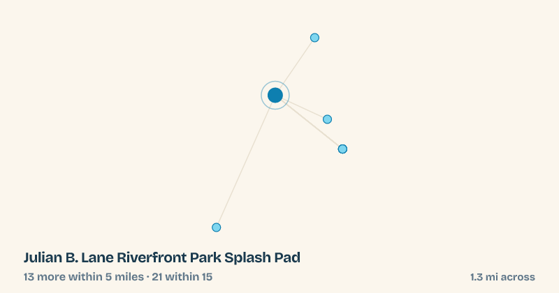 Map of Julian B. Lane Riverfront Park Splash Pad and the 21 other splash pads within 15 miles