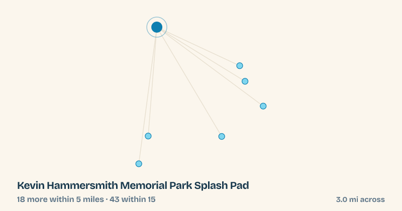 Map of Kevin Hammersmith Memorial Park Splash Pad and the 43 other splash pads within 15 miles