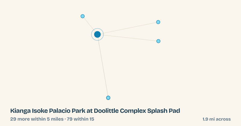 Map of Kianga Isoke Palacio Park at Doolittle Complex Splash Pad and the 79 other splash pads within 15 miles