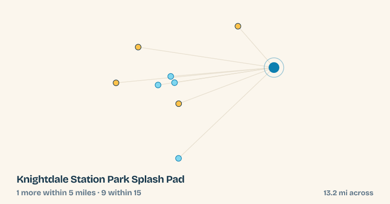 Map of Knightdale Station Park Splash Pad and the 9 other splash pads within 15 miles