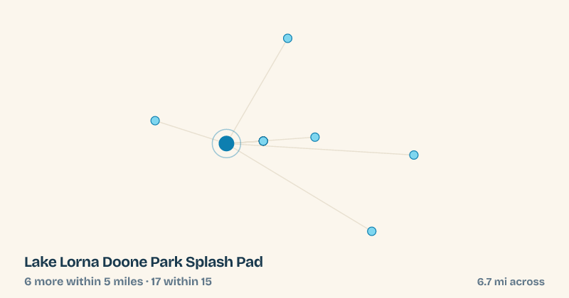 Map of Lake Lorna Doone Park Splash Pad and the 17 other splash pads within 15 miles