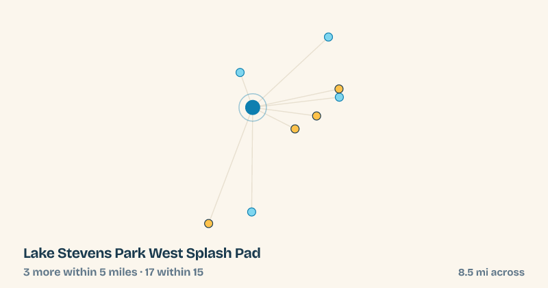 Map of Lake Stevens Park West Splash Pad and the 17 other splash pads within 15 miles