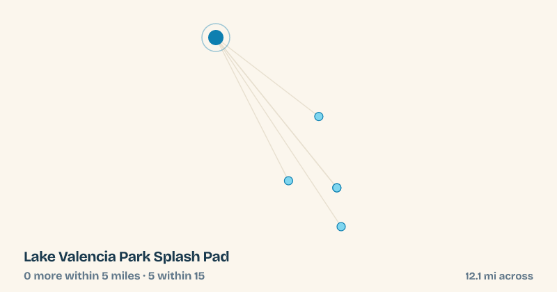 Map of Lake Valencia Park Splash Pad and the 5 other splash pads within 15 miles