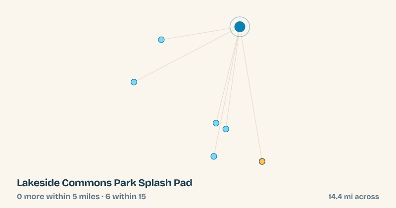 Map of Lakeside Commons Park Splash Pad and the 6 other splash pads within 15 miles