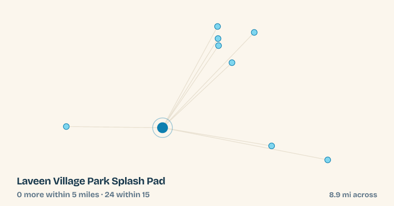 Map of Laveen Village Park Splash Pad and the 24 other splash pads within 15 miles