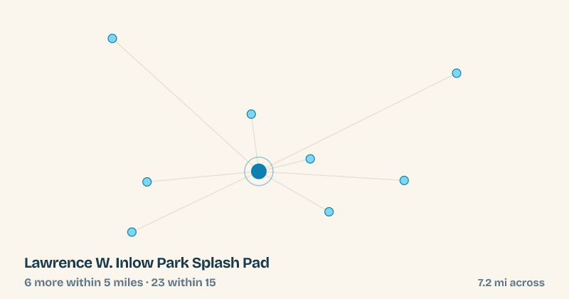 Map of Lawrence W. Inlow Park Splash Pad and the 23 other splash pads within 15 miles