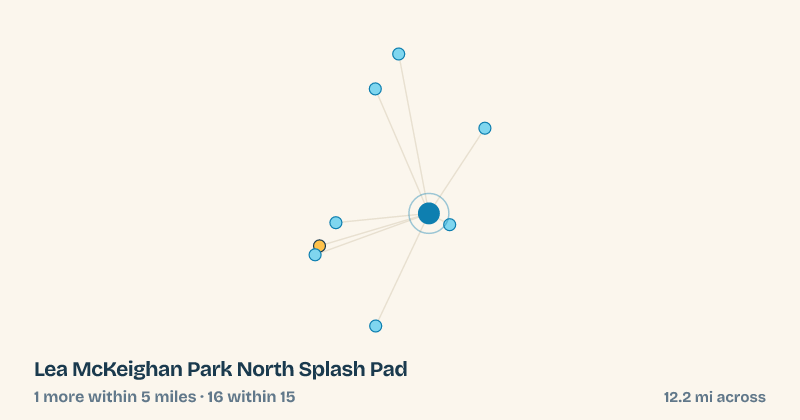 Map of Lea McKeighan Park North Splash Pad and the 16 other splash pads within 15 miles