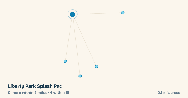 Map of Liberty Park Splash Pad and the 4 other splash pads within 15 miles