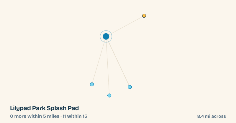 Map of Lilypad Park Splash Pad and the 11 other splash pads within 15 miles