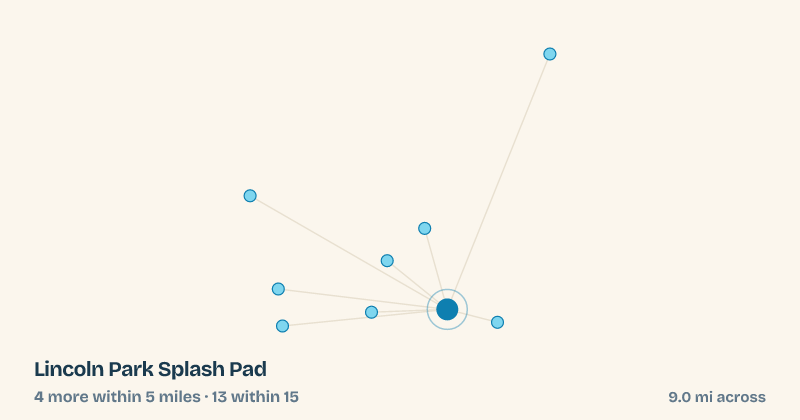 Map of Lincoln Park Splash Pad and the 13 other splash pads within 15 miles