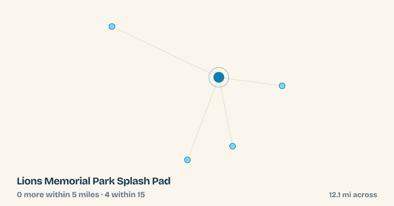 Map of Lions Memorial Park Splash Pad and the 4 other splash pads within 15 miles