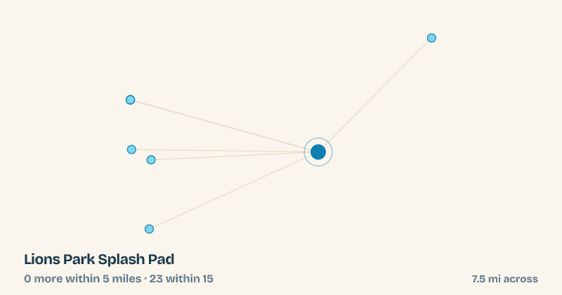 Map of Lions Park Splash Pad and the 23 other splash pads within 15 miles