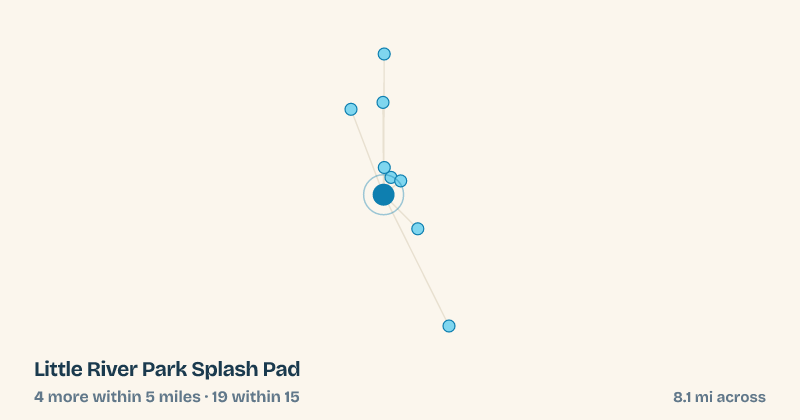 Map of Little River Park Splash Pad and the 19 other splash pads within 15 miles