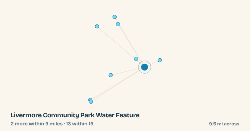 Map of Livermore Community Park Water Feature and the 13 other splash pads within 15 miles