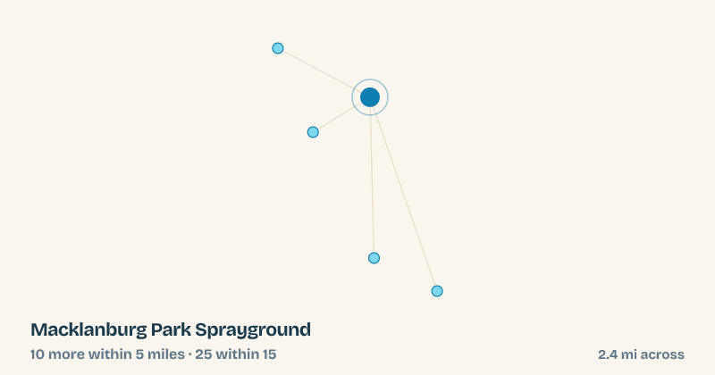 Map of Macklanburg Park Sprayground and the 25 other splash pads within 15 miles