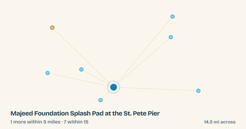 Map of Majeed Foundation Splash Pad at the St. Pete Pier and the 7 other splash pads within 15 miles