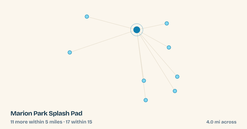 Map of Marion Park Splash Pad and the 17 other splash pads within 15 miles