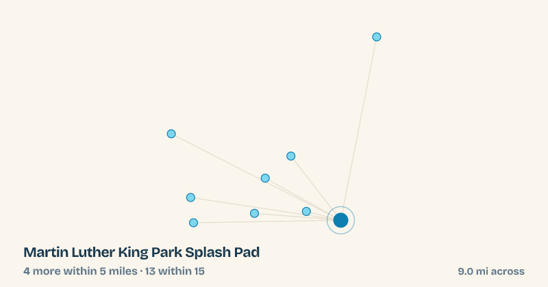 Map of Martin Luther King Park Splash Pad and the 13 other splash pads within 15 miles